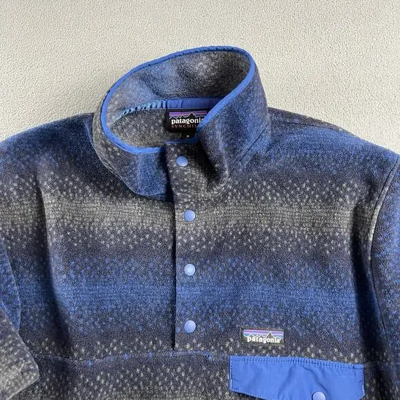 Patagonia Jacket Mens Medium Blue Synchilla Snap T Fleece Pullover Sweater Men